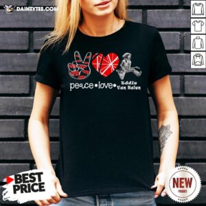 Awesome Peace Love Eddie Van Halen V Neck- Design By Daintytee.com
