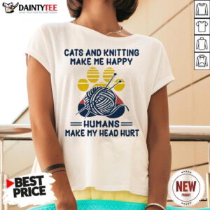 Cats And Knitting Make Me Happy Humans Make My Head Hurt Paw Vintage V-neck