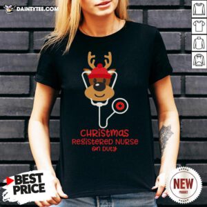 Funny Christmas Registered Nurse Reindeer Nurse On Duty V Neck- Design By Daintytee.com