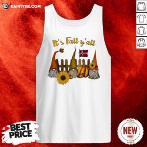 Funny Gnomes Sunflower It's Fall Y'all Halloween Tank Top- Design By Daintytee.com