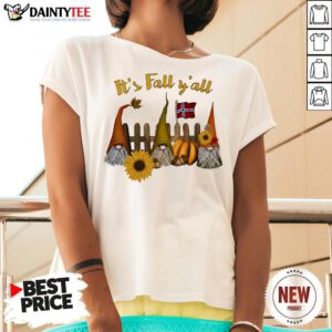 Funny Gnomes Sunflower It's Fall Y'all Halloween V Neck- Design By Daintytee.com