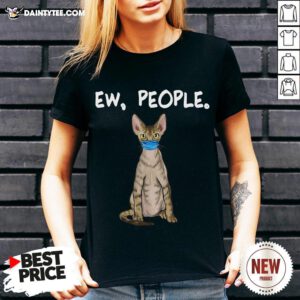 Hot Devon Rex Ew People Funny Cat Wearing Face Mask V Neck- Design By Daintytee.com