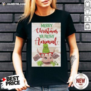 Hot Merry Christmas Ya Filthy Animal Cow V Neck- Design By Daintytee.com