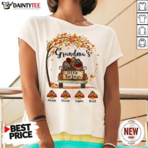 Nice Grandma's Little Turkeys Anna Olivia Logan Brett Fall V Neck- Design By Daintytee.com