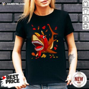 Original Shark With Fall Thanksgiving V Neck- Design By Daintytee.com