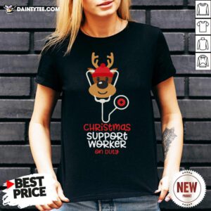 Perfect Christmas Support Worker Reindeer Nurse On Duty V Neck- Design By Daintytee.com
