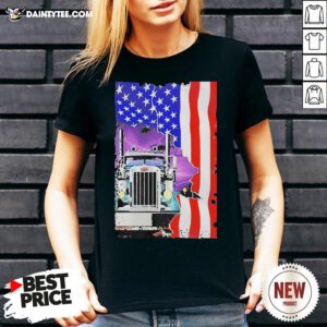 Perfect Trucker American Flag V Neck- Design By Daintytee.com