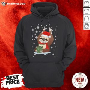 Premium Merry Christmas Mountain Sloth Knitting Cute Hoodie- Design By Daintytee.com