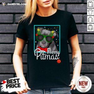 Premium Pitbull Merry Pitmas V Neck- Design By Daintytee.com