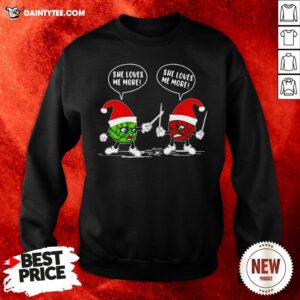 Top Crochet Santa Combat She Loves Me Christmas Sweatshirt- Design By Daintytee.com