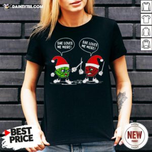 Top Crochet Santa Combat She Loves Me Christmas V Neck- Design By Daintytee.com