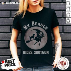 Witch My Beagle Rides Shotgun Halloween V Neck