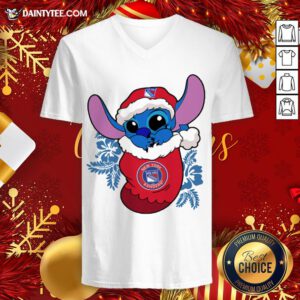 Awesome New York Rangers Christmas Stitch In The Sock Funny Disney NHL V Neck- Design By Daintytee.com