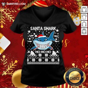 Awesome Santa Shark Ho Ho Ho V Neck- Design By Daintytee.com
