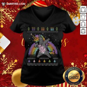 Awesome Unicorn Dabbing Ugly Merry Christmas V-neck