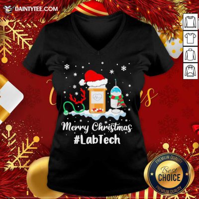 Nurse Santa Vaccine Merry Christmas #Lab Tech V Neck- Design By Daintytee.com