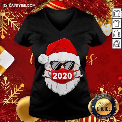 Funny Santa With Face Mask 2020 Christmas V Neck- Design By Daintytee.com
