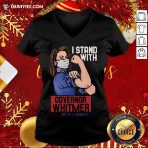 Funny Strong Woman Face Mask I Stand With Governor Whitmer Art By L Shenault Michigan V Neck- Design By Daintytee.com