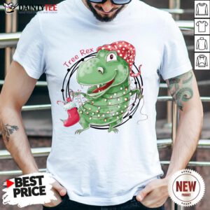 Funny Tree Rex Funny T Rex Dinosaur Christmas Lights T-Shirt- Design By Daintytee.com
