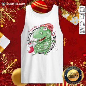 Funny Tree Rex Funny T Rex Dinosaur Christmas Lights Tank Top- Design By Daintytee.com