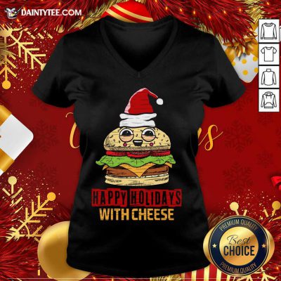 Happy Holidays With Cheese Christmas Cheese Burger V Neck- Design By Daintytee.com