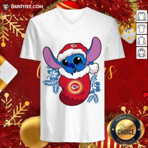 Good Kansas City Chiefs Christmas Stitch In The Sock Funny Disney NFL V Neck- Design By Daintytee.com