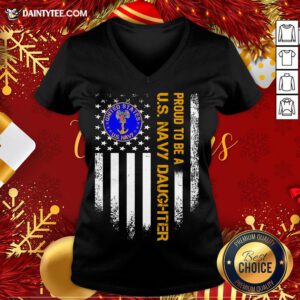 Good Proud To Be A Us Navy Daughter Vintage American Flag V Neck- Design By Daintytee.com