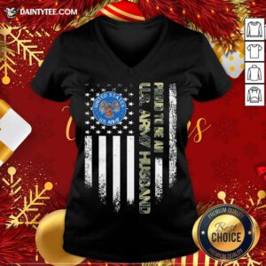 Good Proud To Be An Us Army Husband Vintage Flag V Neck- Design By Daintytee.com