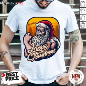 Good Xmas Strong Cool Santa Claus Merry Christmas With Background Tree T-Shirt- Design By Daintytee.com