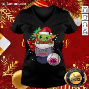 Hot Cleveland Indians Christmas Baby Yoda Star Wars Funny Happy MLB V-neck - Design By Daintytee.com