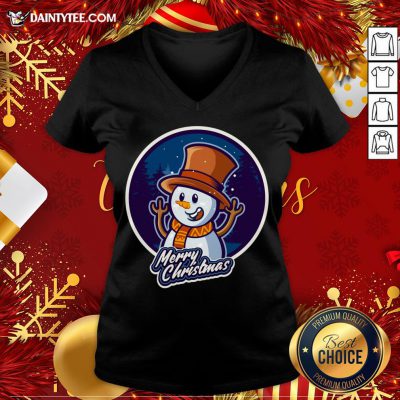 Nice Xmas Smiley Snowman Merry Christmas V Neck- Design By Daintytee.com