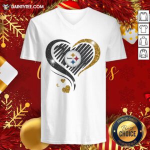 Official Pittsburgh Steelers Heart Diamond V Neck- Design By Daintytee.com