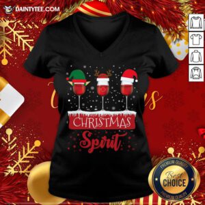 Official Red Wine Glasses Christmas Spirit Santa Elf Reindeer V Neck- Design By Daintytee.com