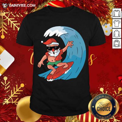 Santa Surfing Christmas T-Shirt- Design By Daintytee.com