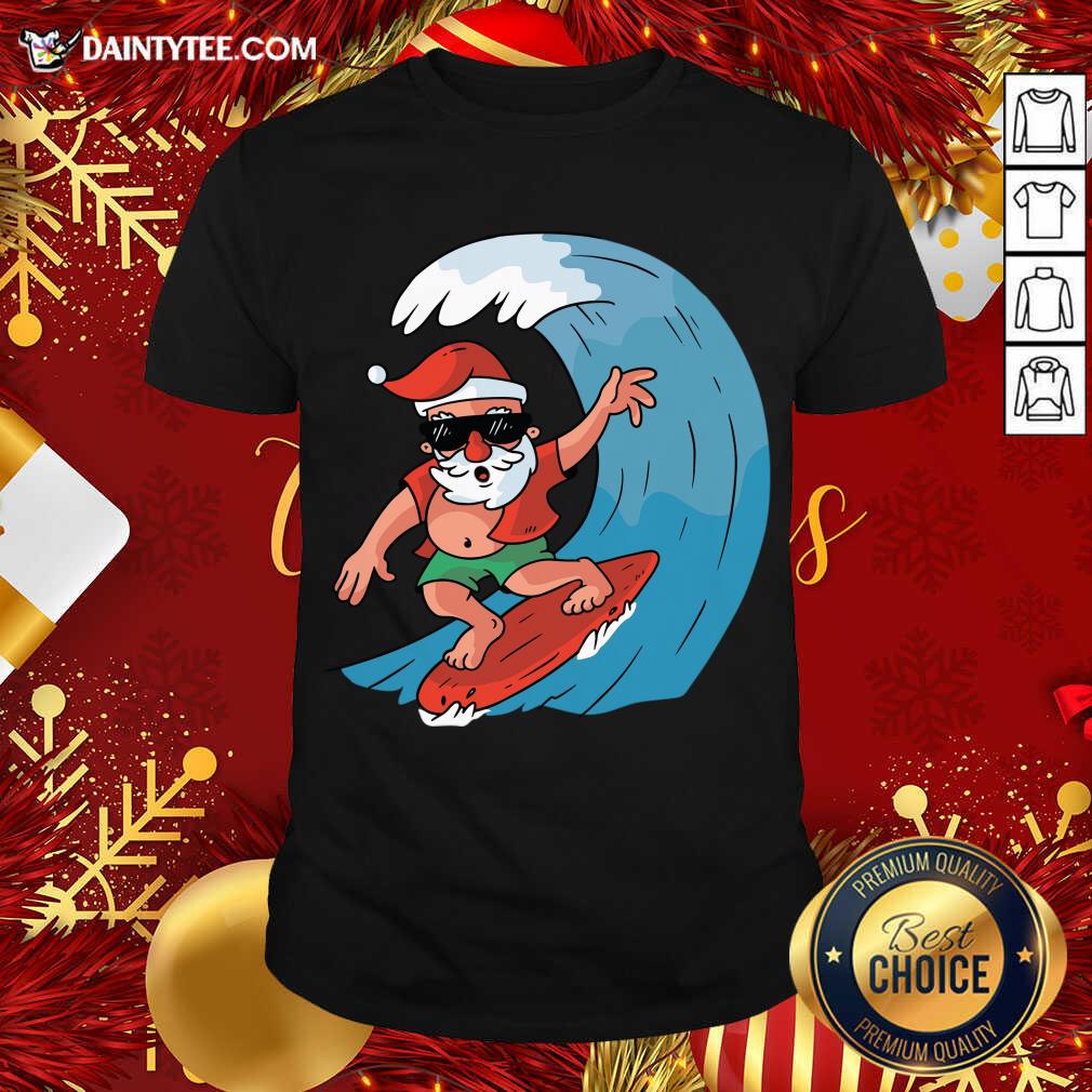 Santa Surfing Christmas T-Shirt- Design By Daintytee.com