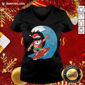 Santa Surfing Christmas V Neck- Design By Daintytee.com