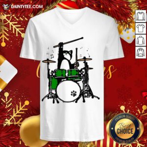 Original Cat Playing Drums V Neck- Design By Daintytee.com