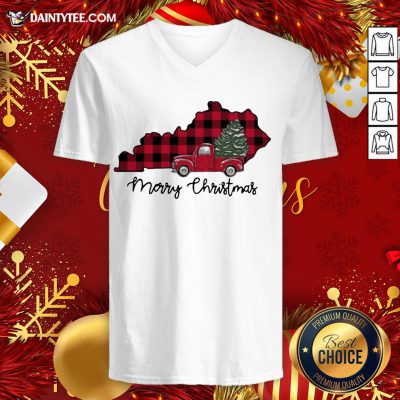 Premium Kentucky Merry Christmas Tree V Neck- Design By Daintytee.com