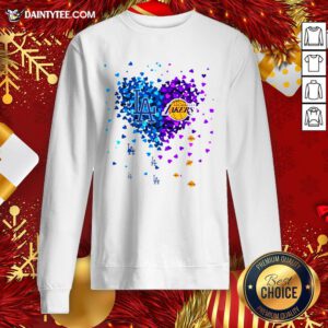Premium Los Angeles Dodgers And Los Angeles Lakers Heart Sweatshirt- Design By Daintytee.com