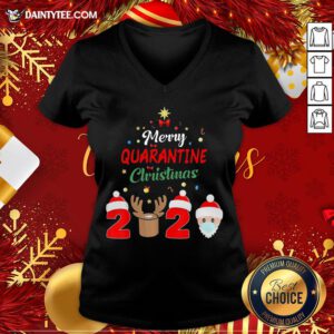 Premium Merry Quarantine Christmas 2020 V Neck- Design By Daintytee.com