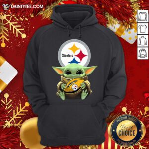 Pretty Baby Yoda Hugging Pittsburgh Steelers Hoodie- Design By Daintytee.com