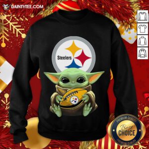 Pretty Baby Yoda Hugging Pittsburgh Steelers Sweatshirt - Design By Daintytee.com