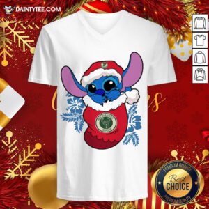 Pretty Milwaukee Bucks Christmas Stitch In The Sock Funny Disney NBA V Neck- Design By Daintytee.com