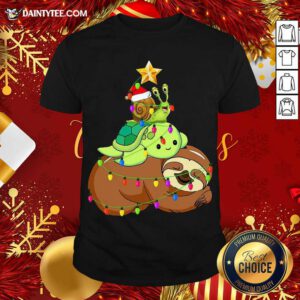 Santa Snail Turtle Sloth Merry Christmas Tree Shirt- Design By Daintytee.com