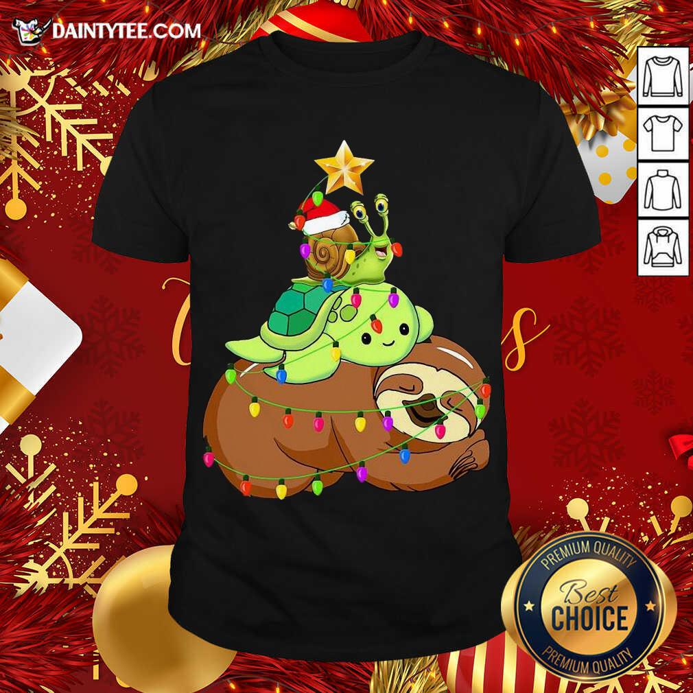 Santa Snail Turtle Sloth Merry Christmas Tree Shirt- Design By Daintytee.com