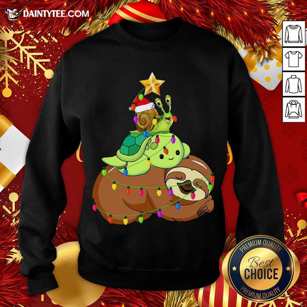 Santa Snail Turtle Sloth Merry Christmas Tree Sweatshirt- Design By Daintytee.com