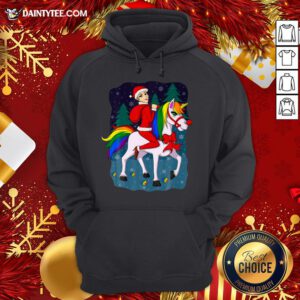Pretty Women Santa Claus Riding A Unicorn Ugly Christmas Hoodie- Design By Daintytee.com