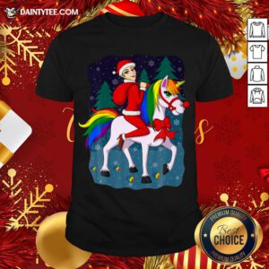 Pretty Women Santa Claus Riding A Unicorn Ugly Christmas Shirt- Design By Daintytee.com
