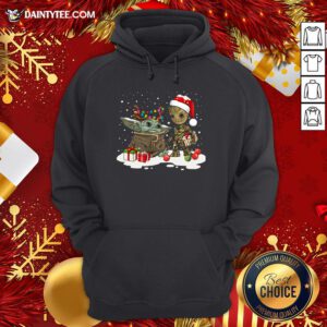 Top Baby Yoda And Santa Groot Merry Christmas Gift Hoodie- Design By Daintytee.com