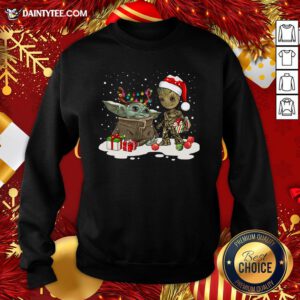 Top Baby Yoda And Santa Groot Merry Christmas Gift Sweatshirt- Design By Daintytee.com